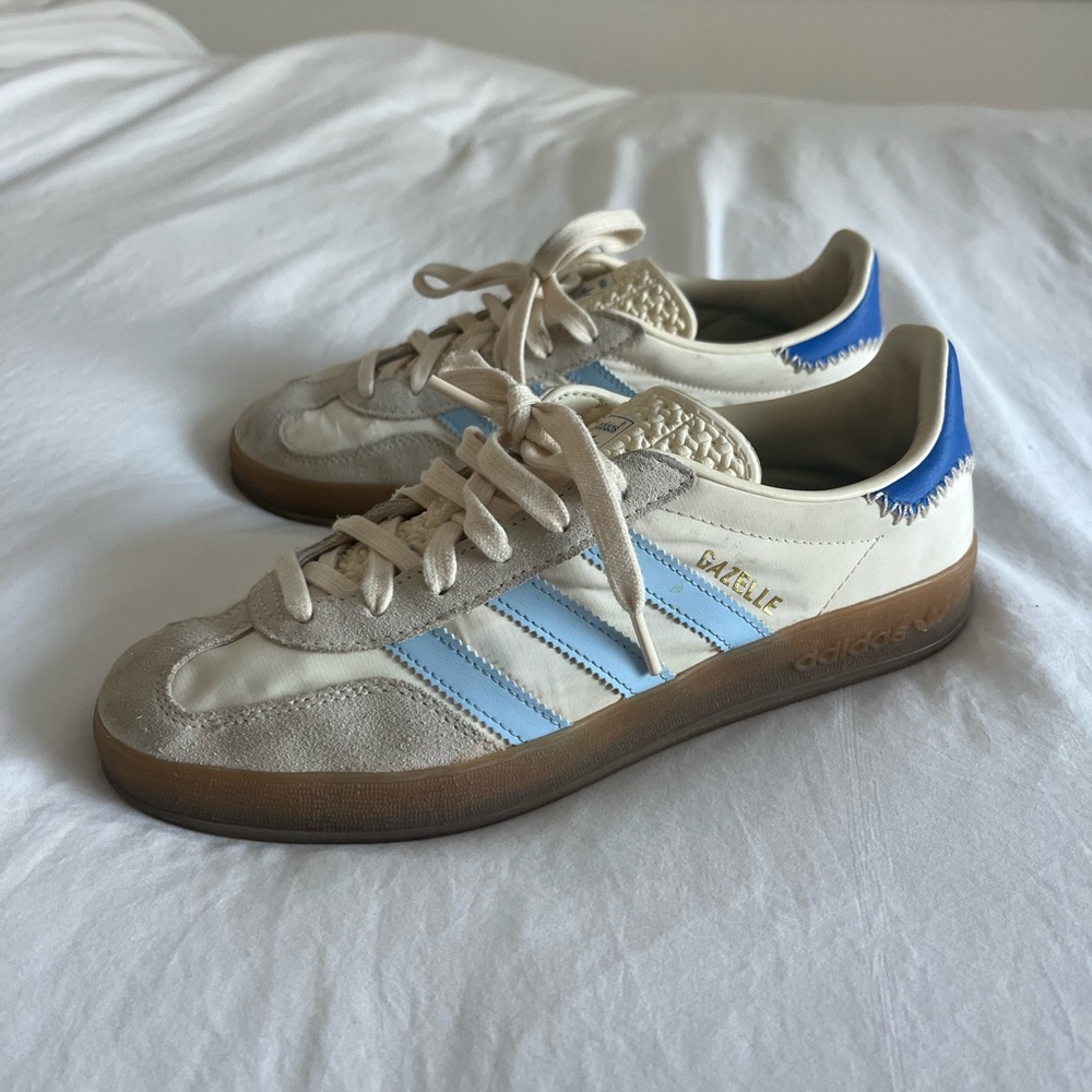Adidas Gazelle Shoes in Beige and Light Blue
